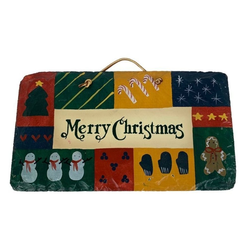 Plain Jane Merry Christmas Painted Slate Sign Preserved New Orleans Roof Tile‎